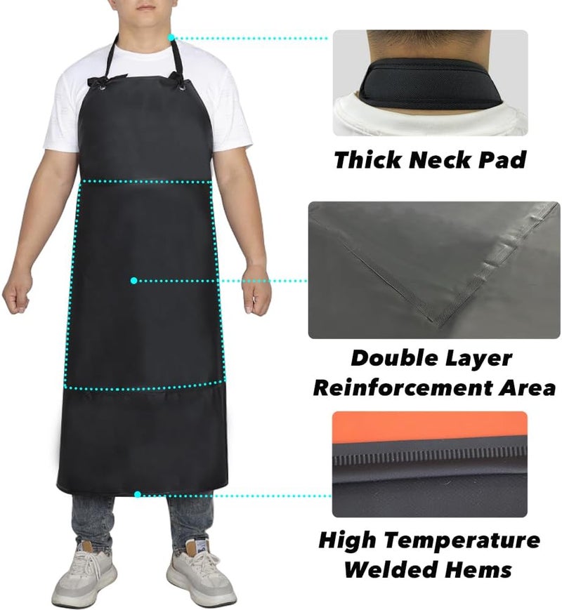 STPGIFC Waterproof Rubber Vinyl Apron -42.5" x 33.8" Plus Size Double Reinforced Chemical Resistant PVC Black Bib Apron - Image 2